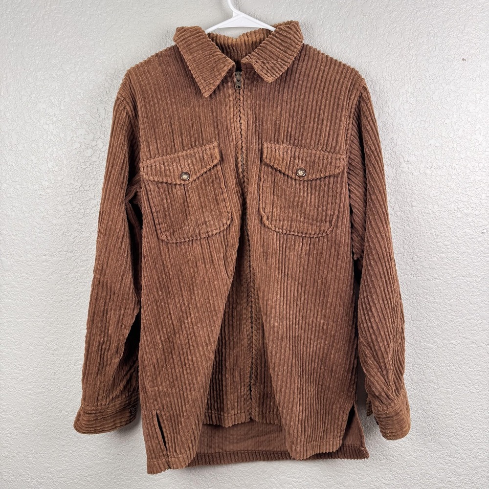 Laura Gayle Jacket Womens Small Brown Corduroy Zip Front Shacket Chest Pockets